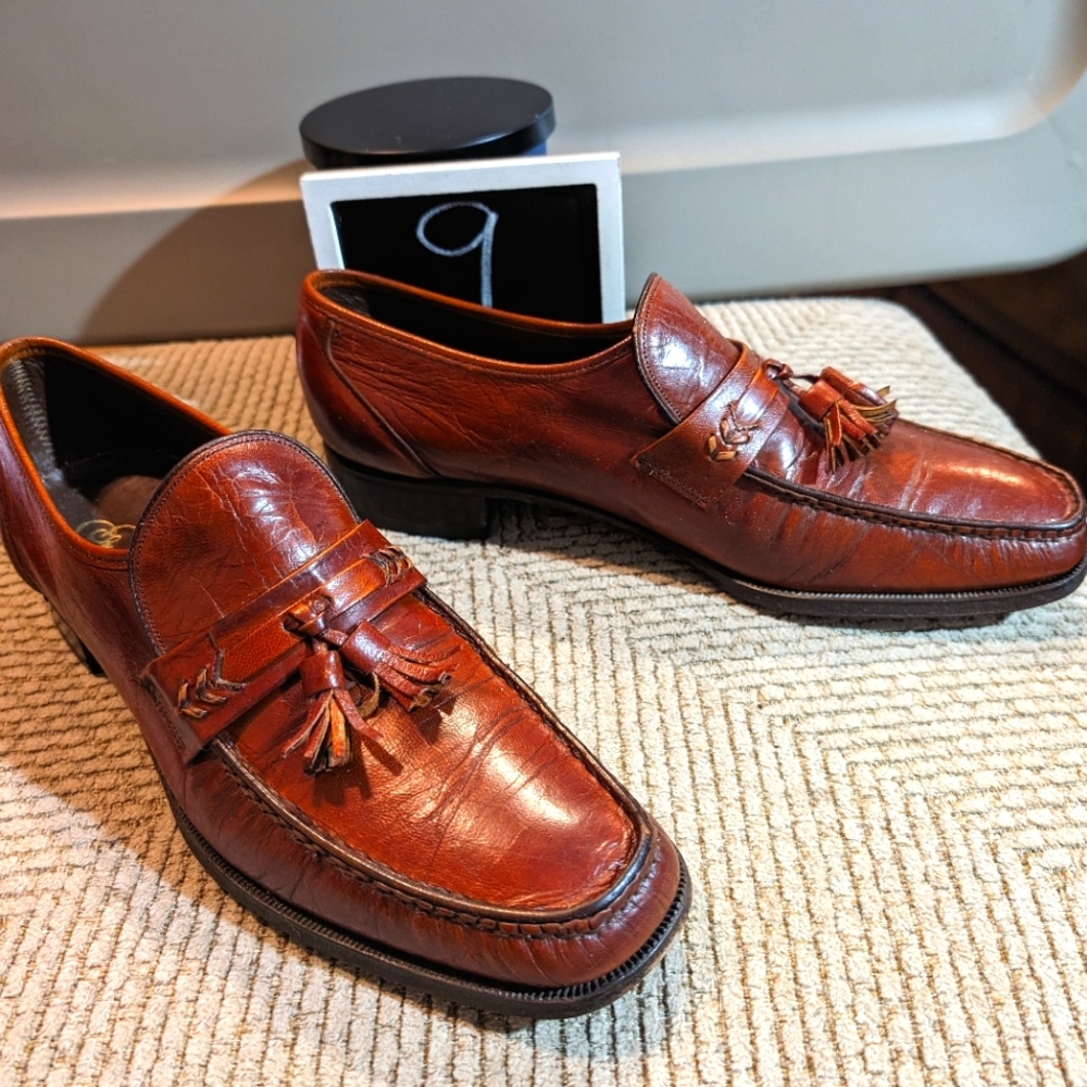 Florsheim Imperial Como vintage 90s 9 warm brown leather‎ tassel loafers